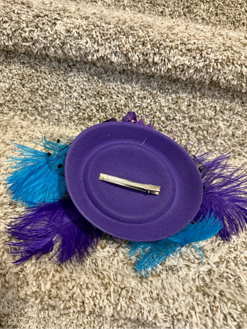 Purple & Teal Floral Feather Fascinator Hat